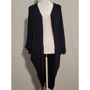Milky Way women's M navy blue ribbed dolman sleeve stretch open front cardigan